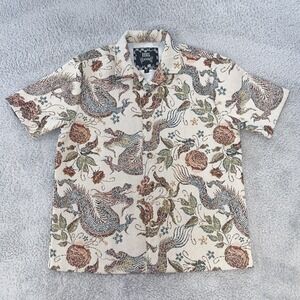Rebel Vengeance Shirt Mens Large Camp Collar‎ Tapestry Dragon Phoenix Floral